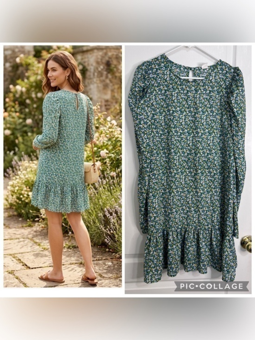Melrose and Market Green Floral Ruffle-Hem Mini Dress size L